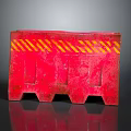 Red Traffic Barrier Featuring Yellow Diagonal Stripes For Road Safety Use
