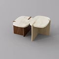 Modular Coffee Tables With Light Stone Tops And Walnut Oak Bases 3d model