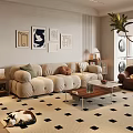 Soft Cream Sofa And Wooden Coffee Table Combination For Cozy Modern Living Room Design