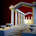 Classical Style Pergola With Columns Steps And Decorative Urns Against Red Backdrop 3d model