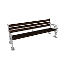 Outdoor Bench With Wooden Slats And Intricate Metal Armrests For Garden Use