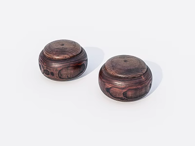 Handcrafted Wooden Round Boxes With Intricate Carved Texture And Smooth Finish 3d model