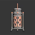 Decorative Metal Lantern With Copper Silver Handle Glass Panels And Stand Base