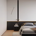 Minimalist Modern Bedroom Interior With Gray Bedding Nightstand Lighting And Neutral Wall Tones 3d model