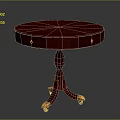 Dark Red Round Wooden Table With Drawers Spiral Pedestal Leg And Brass Wheeled Feet