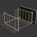 White Metal Frame Scene Component With Wire Mesh And Green Panel