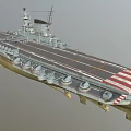 Aircraft Carrier Flight Deck With Island Superstructure And Naval Equipment Exterior View