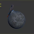 Metallic Hand Grenade With Wooden Handle And Lit Fuse Textured Surface