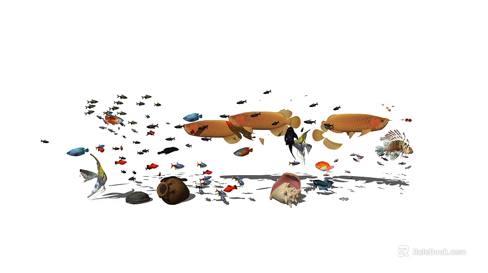 Colorful Aquatic Animals Collection Featuring Diverse Fish Shellfish And Marine Life 3d model 
