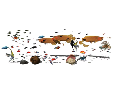 Colorful Aquatic Animals Collection Featuring Diverse Fish Shellfish And Marine Life 3d model