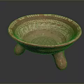 Traditional Red Ceramic Sculpture Carving With Three Legged Bowl And Intricate Patterns