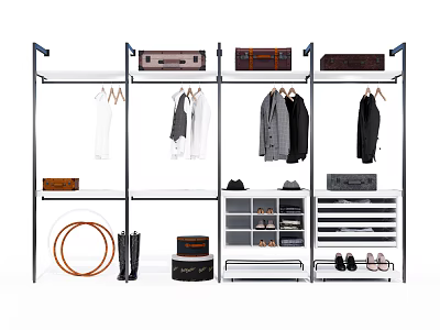 Multifunctional Clothes Rack With Hanging Apparel Suitcases Drawers Shoe Racks And Accessories 3d model