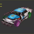 Blue and White Off Road Racing Car with Roof Mounted Weapon and Number 17