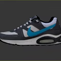Gray White Blue Athletic Sneakers With Swoosh Logo And Air Cushion Sole