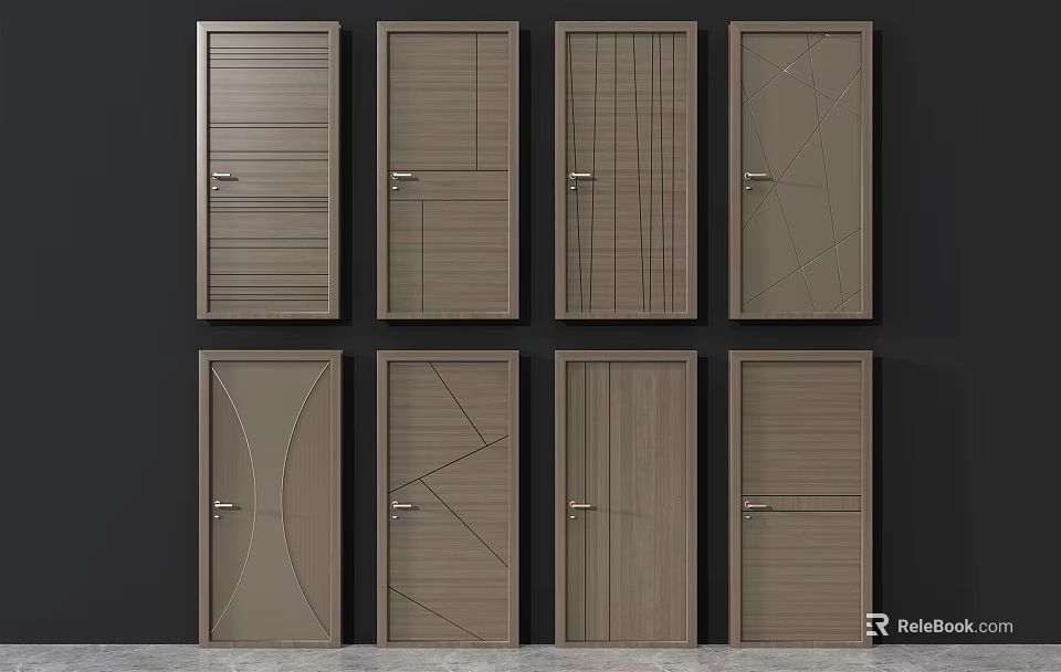 Modern Wooden Hinged Doors With Various Textures And Pattern Designs 3d model