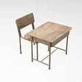 Simple Wooden Desk And Chair Set For Home Office Study Space 3d model