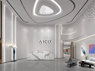 Modern Front Desk Reception Interior Design With Marble Counter And Ceiling Lighting 3d model
