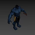 Animated Muscular Blue Character With Yellow Eyes And Fierce Expression Design