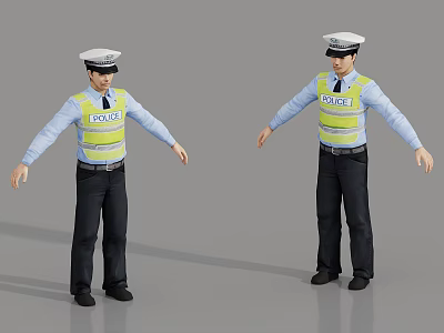 Two Police Officers In Uniform With Reflective Vests Caps And Outstretched Arms 3d model