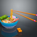 Delicious Ramen Bowl With Noodles Egg Vegetables In Blue Bowl And Chopsticks