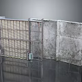 Industrial Metal Grid Gate Design With Concrete Wall And Rustic Metal Frame Details