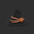 Black Wizard Hat With Brown Ribbon And Smiling Pumpkin Decoration 3d model