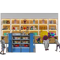 Toy Store Display Shelves with Stuffed Toys Books and Illuminated Lighting for Kids Browsing Products