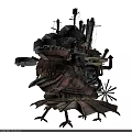 Vintage Mobile Fantasy Building with Intricate Mechanical Structure Multiple Towers and Pipes
