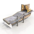 Industrial Equipment With Conveyor Belt Metal Frame And Yellow Mechanical Parts