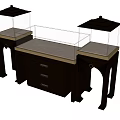 Elegant Wooden Display Showcase Shelving With Glass Cover And Drawer Storage Units
