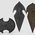 Decorative Shield Sculptures With Intricate Carving And Unique Design Patterns 3d model
