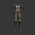 Woman Wearing Striped Corset Top Brown Pants And Strapped Boots With Decorative Details