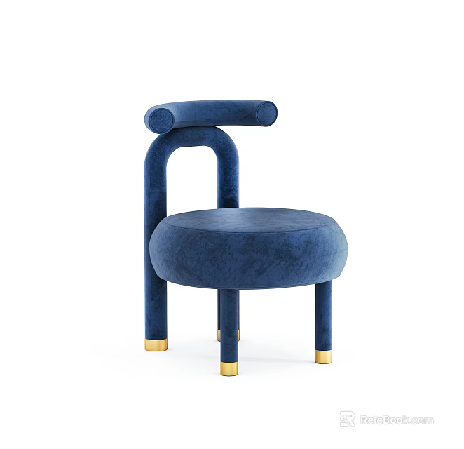 Elegant Blue Velvet Single Seater Sofa With Round Seat Curved Armrest And Gold Legs 3d model 