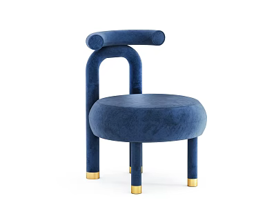 Elegant Blue Velvet Single Seater Sofa With Round Seat Curved Armrest And Gold Legs 3d model