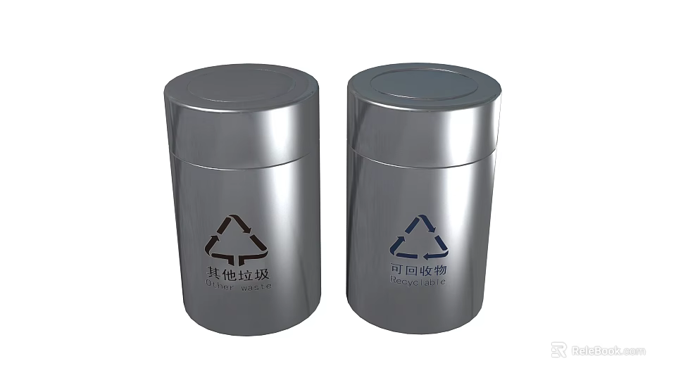 Public Facilities Dual Compartment Stainless Steel Recycling And General Waste Trash Bins 3d model 