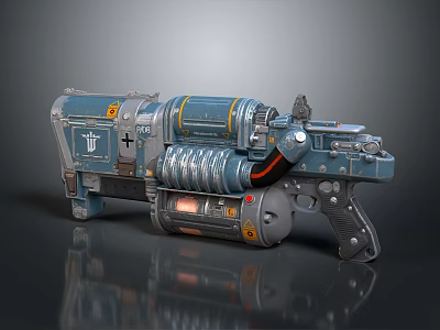Futuristic Sci Fi Weapon With Detailed Blue Gray Mechanical Design And Illuminated Grip 3d model