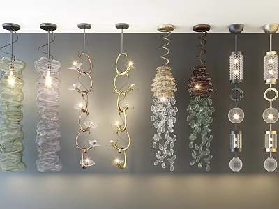 Stylish Decorative Chand eliers With Diverse Spiral Glass And Metal Wrapped Designs 3d model