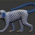 Monkey Decorative Sculpture With Blue And White Pattern Blue Tail And Golden Feet
