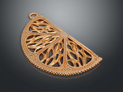 Golden Decorative Fan Shaped Hanging Ornament With Hollow Out Ornate Patterns For Daily Life 3d model