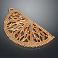 Golden Decorative Fan Shaped Hanging Ornament With Hollow Out Ornate Patterns For Daily Life