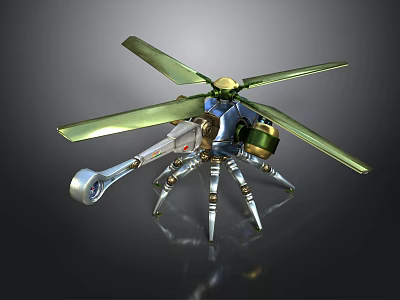 Space Exploration Probe With Green Blades Metallic Structure And Support Legs 3d model