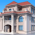 Classical Detached Villa With Red Roof Beige Exterior Arched Porch And Balcony