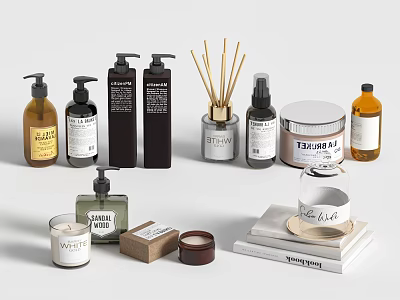 Assorted Bath and Body Care Products with Pump Bottles Reed Diffusers Candles and Soap Jars 3d model