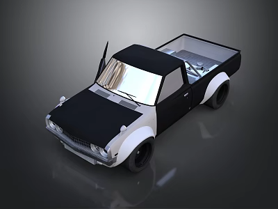Black and White Pickup Truck With Open Door And Sleek Open Bed Design 3d model