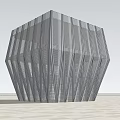 Modern Commercial Complex with Geometric Glass Facade Illuminated at Twilight with Moon in Background