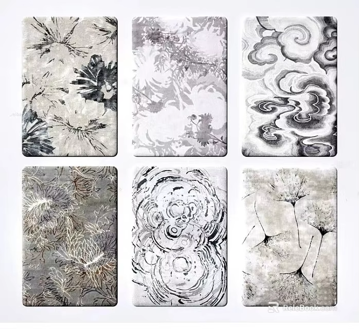 Square Rugs With Artistic Floral And Cloud Designs 3d model