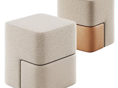 Two Modern Beige Fabric Stools With Brown Legs And Minimalist Design 3d model