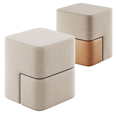 Two Modern Beige Fabric Stools With Brown Legs And Minimalist Design 3d model
