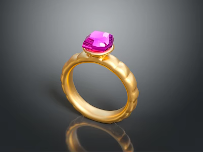 Gold Ring With Textured Band And Pink Gemstone For Fashion Accessory 3d model