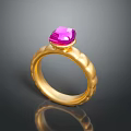 Gold Ring With Textured Band And Pink Gemstone For Fashion Accessory